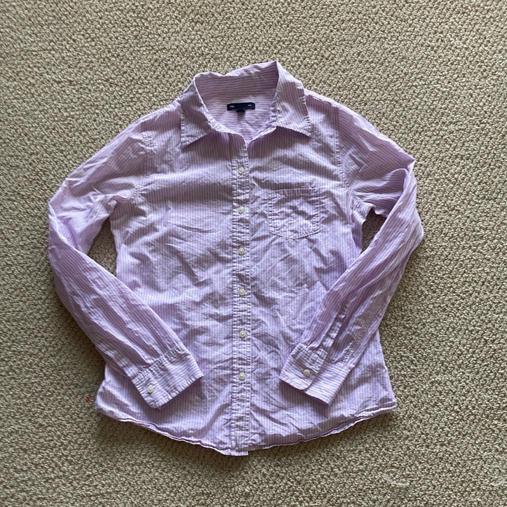Gap Oxford Button Down Shirt 100% Cotton Size XS Pinstripe Work Top Long Sleeve